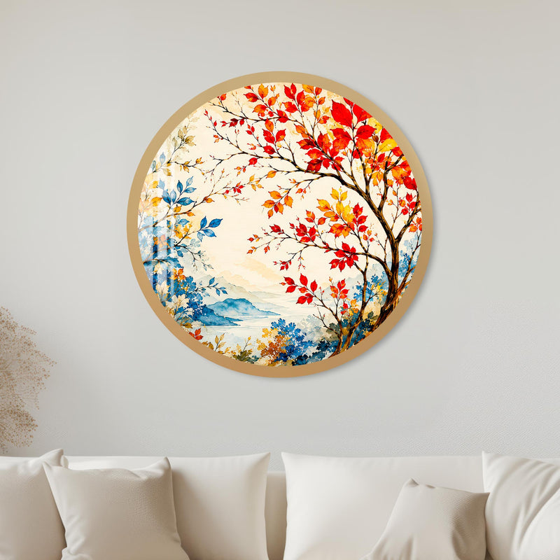 Autumn Lakeside Branches with gold frame
