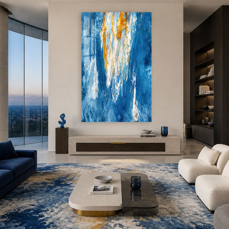 Artronauts Glass Print Gilded Blue Cascade Glass Wall Art