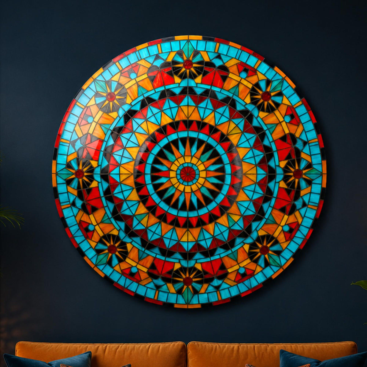 Turquoise Mosaic Mandala IV in a modern room