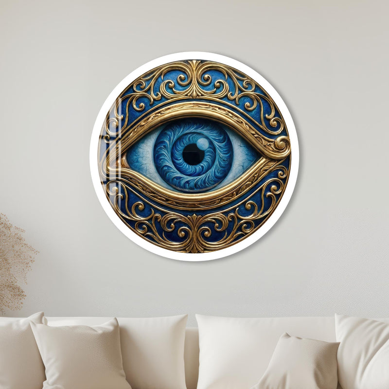 Ornate Gold Evil Eye with white frame