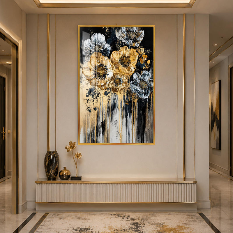 Gilded Midnight Flowers with gold frame