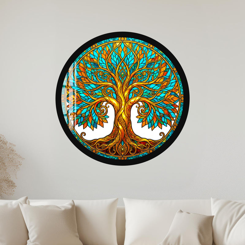 Stained Glass Tree Of Life II with gold frame