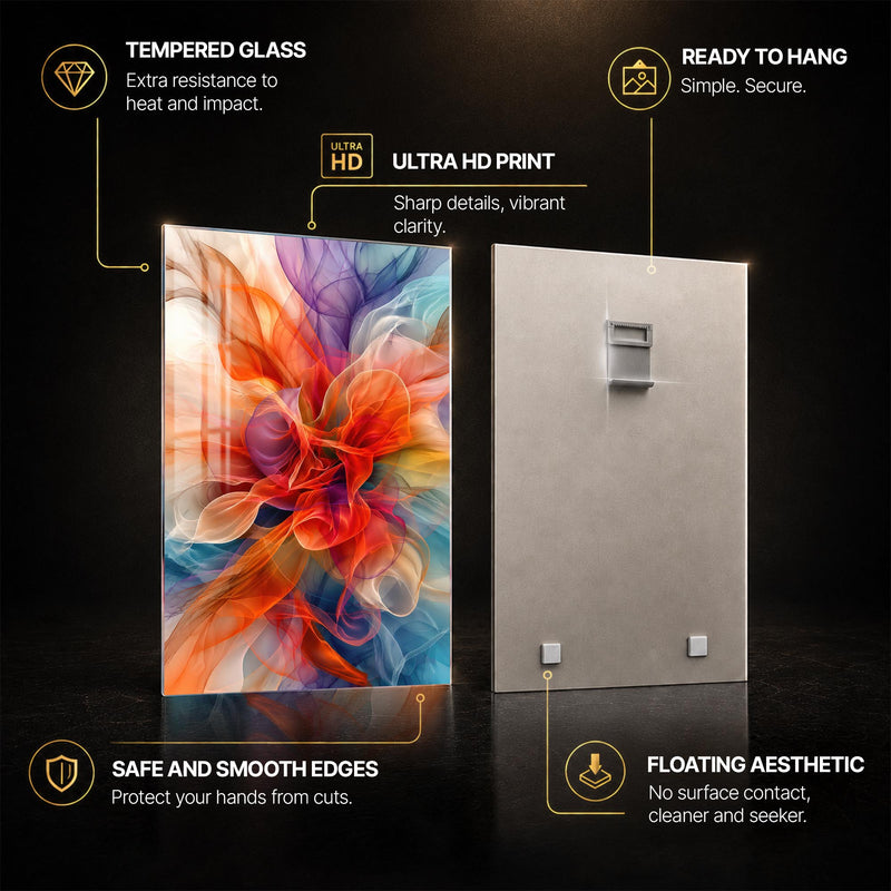 Chromatic Petal Flow — tempered glass, ultra HD print, ready to hang