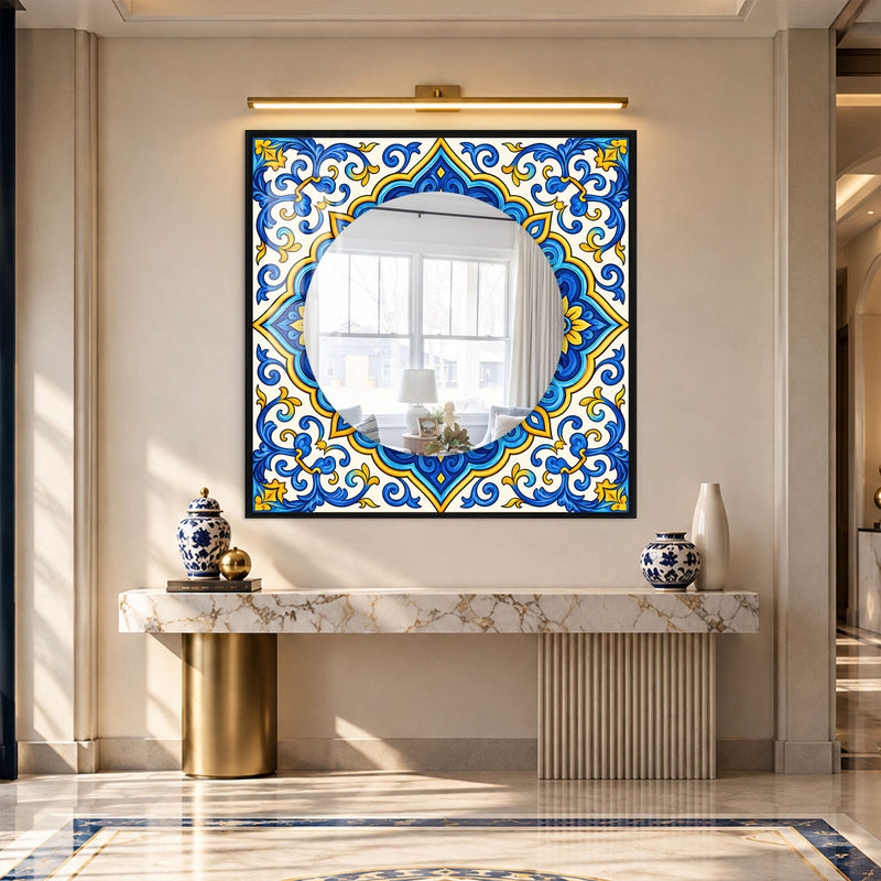 Mediterranean Tile Flourish with gold frame