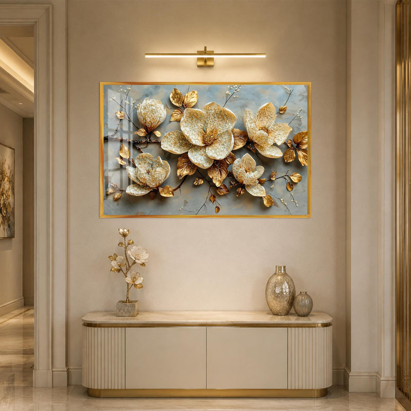 Artronauts Glass Print 18x12 cm | 7.1"x4.7" / Gold Jewelled Gold Magnolia Glass Wall Art