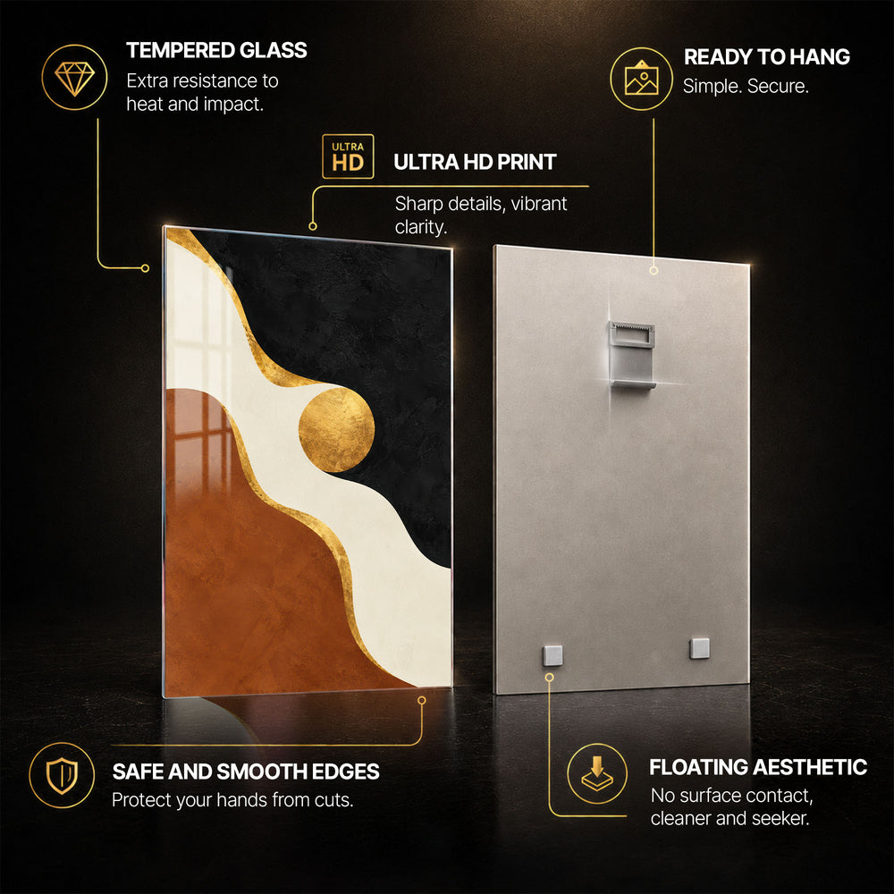 Golden Flow III — tempered glass, ultra HD print, ready to hang