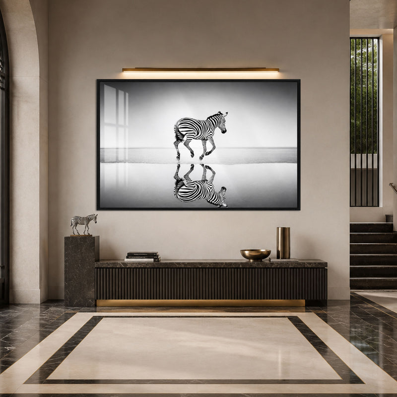 Reflecting Running Zebra with black frame