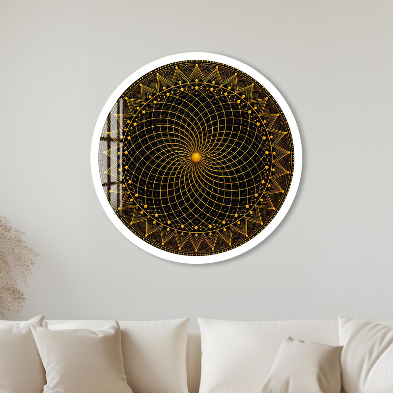 Golden Vortex Mandala with white frame