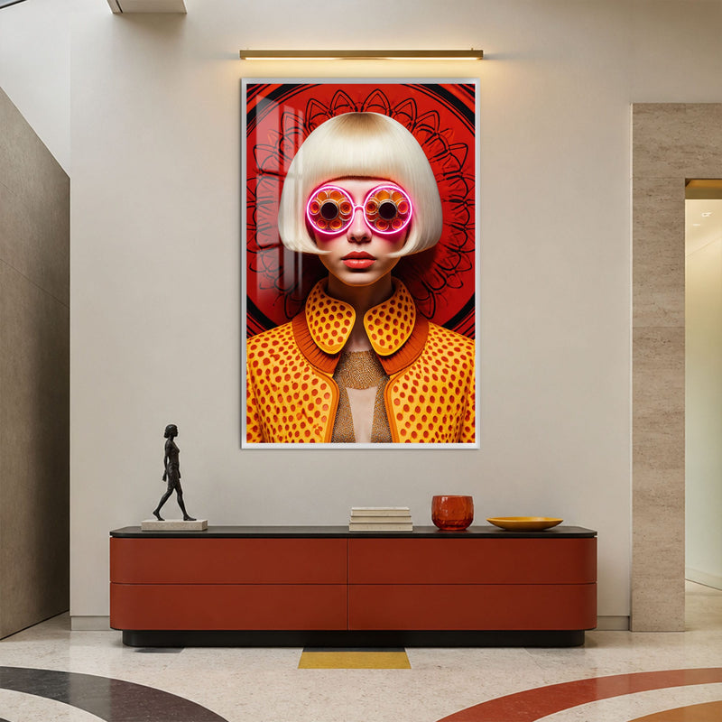 Artronauts Glass Print 12x18 cm | 4.7"x7.1" / White Neon Retro Vision Glass Wall Art