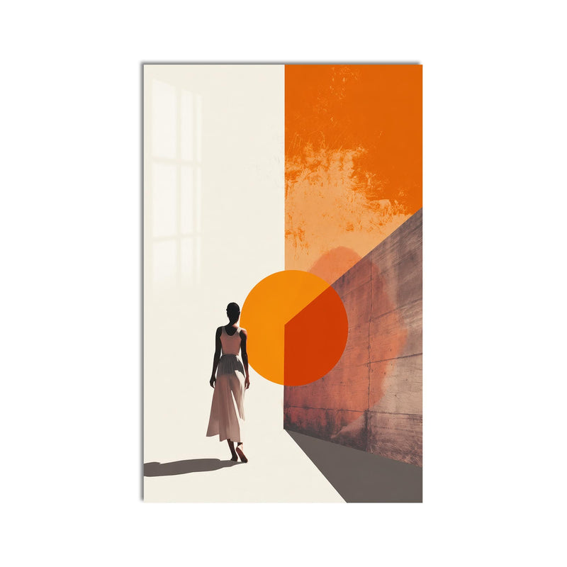 Artronauts Glass Print Woman At The Orange Portal Glass Wall Art