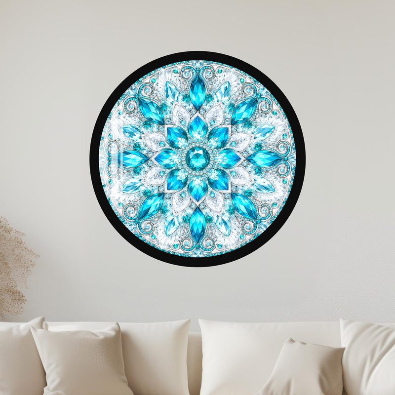 Aqua Crystal Mandala with black frame