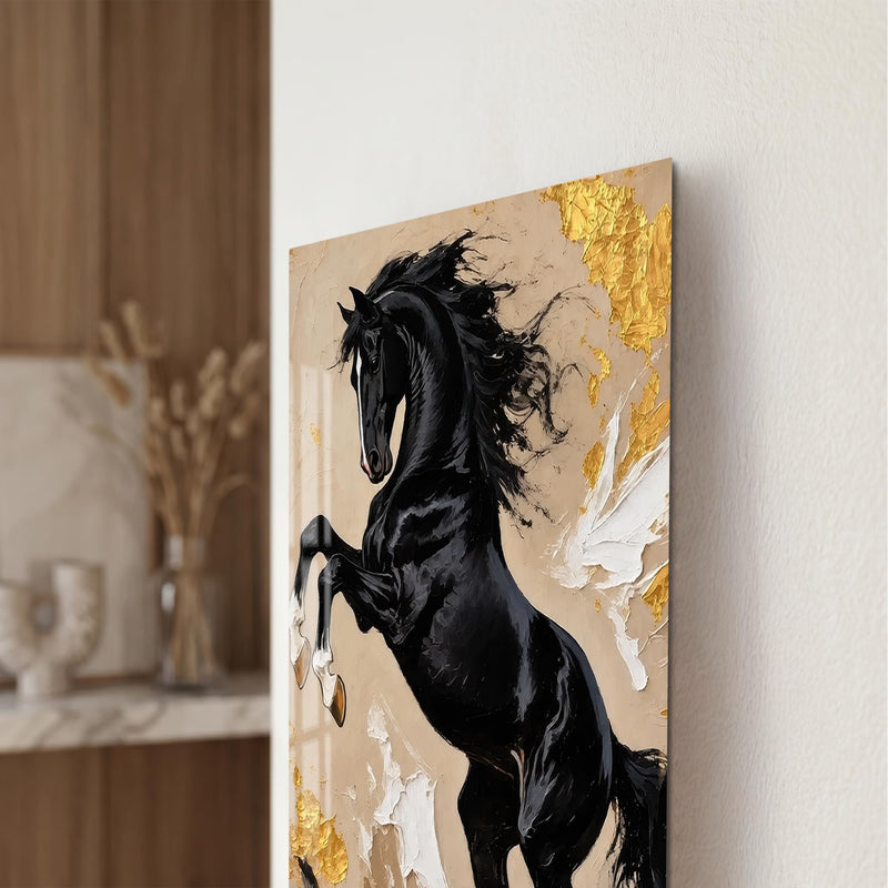 Rearing Black Stallion close-up angled detail
