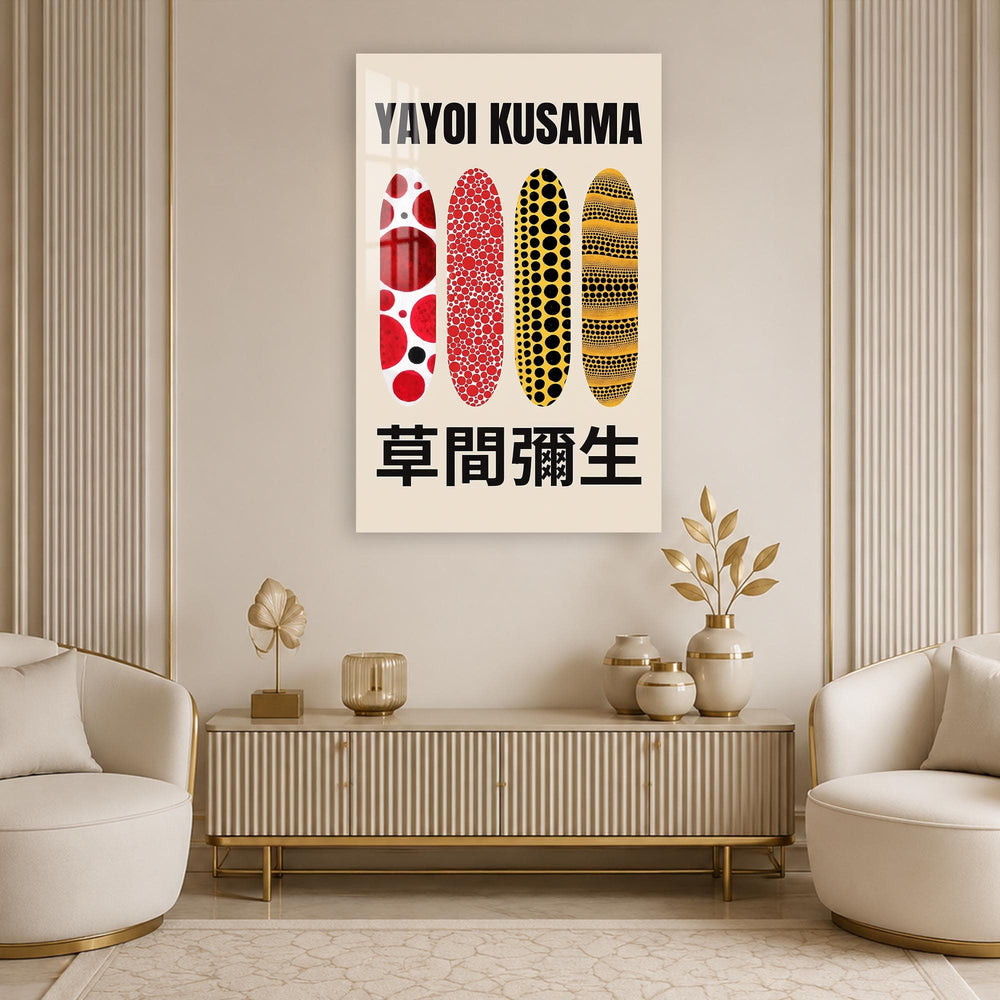 Artronauts Glass Print Yayoi Surfboard Dots Vertical Glass Wall Art