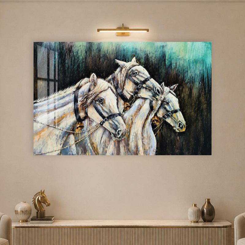 Artronauts Glass Print Three White Horses Glass Wall Art
