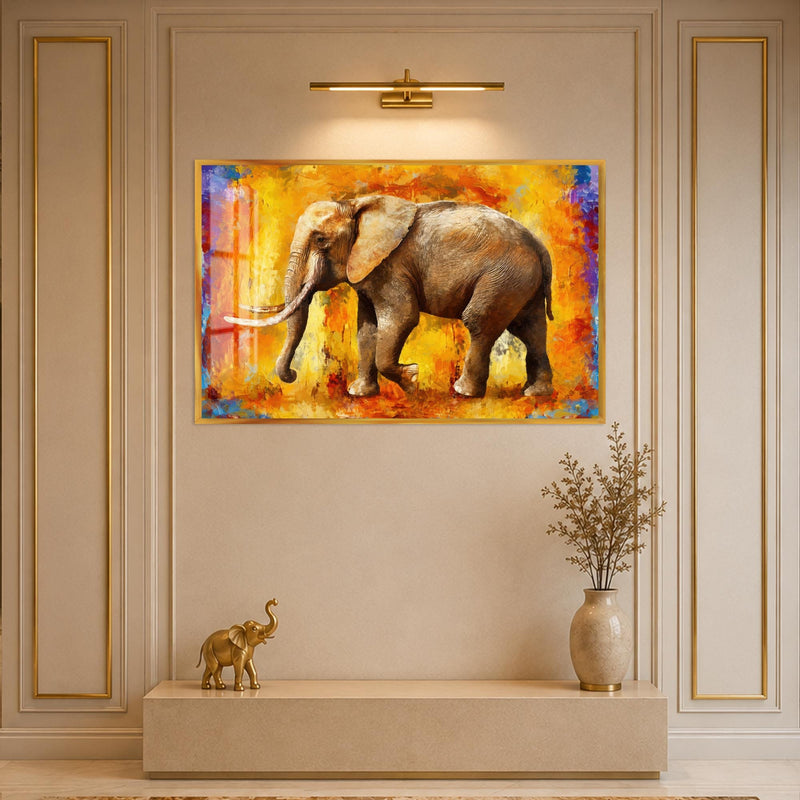 Artronauts Glass Print 18x12 cm | 7.1"x4.7" / Gold Sunset Elephant Glass Wall Art