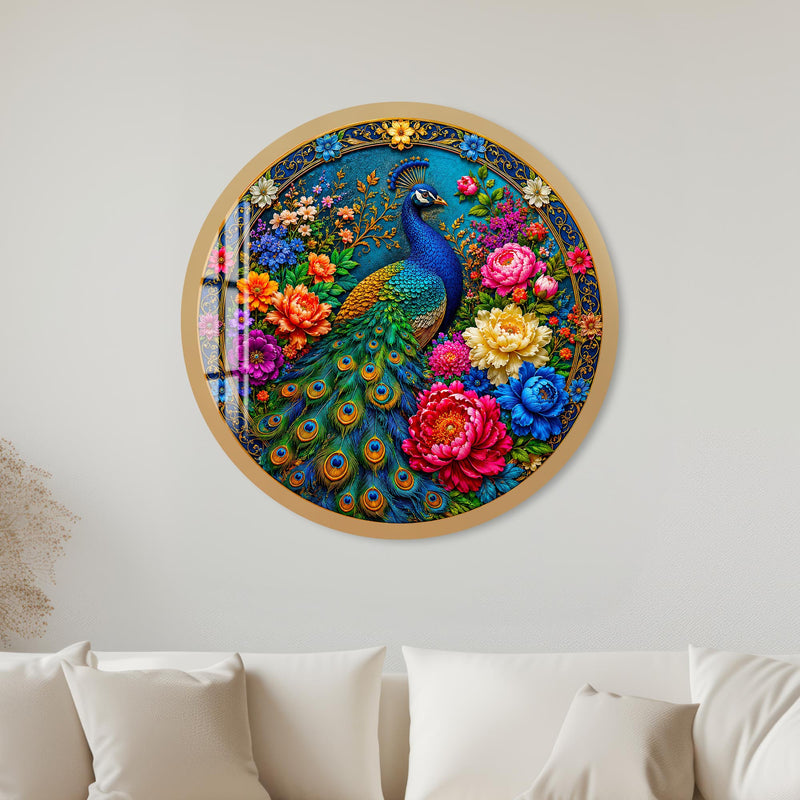 Peacock Garden Splendor with gold frame