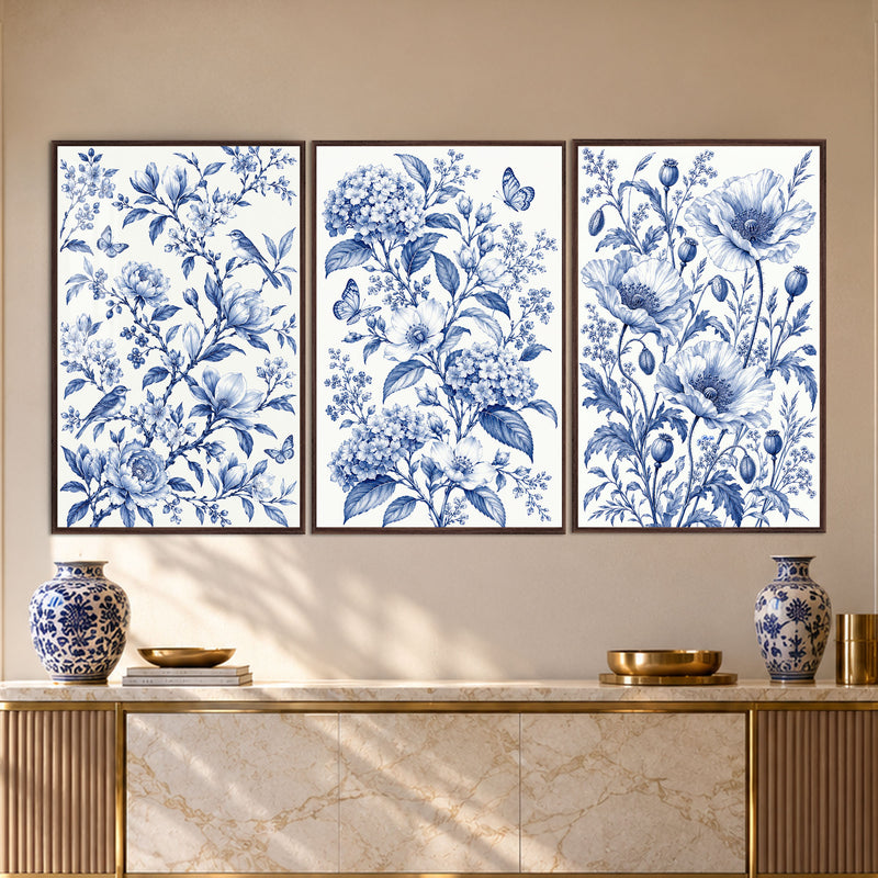 Blue Botanical II with walnut frame