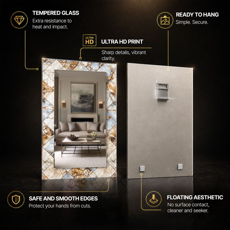 Marble Mosaic Elegance — tempered glass, ultra HD print, ready to hang