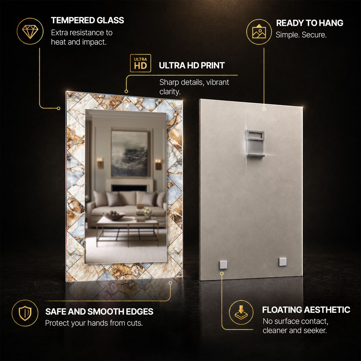 Marble Mosaic Elegance — tempered glass, ultra HD print, ready to hang