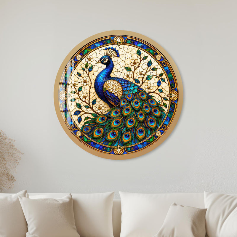Stained Glass Peacock with gold frame