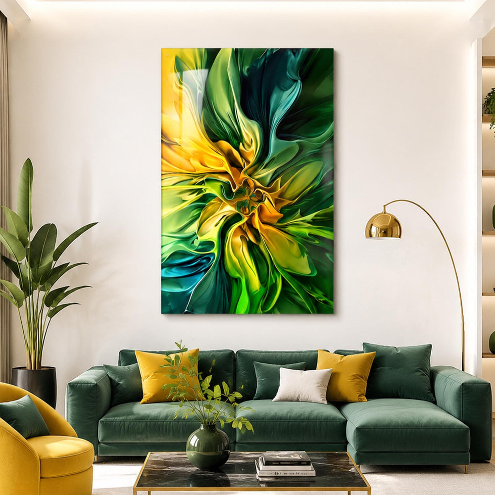 Artronauts Glass Print Emerald Golden Bloom Vertical Glass Wall Art
