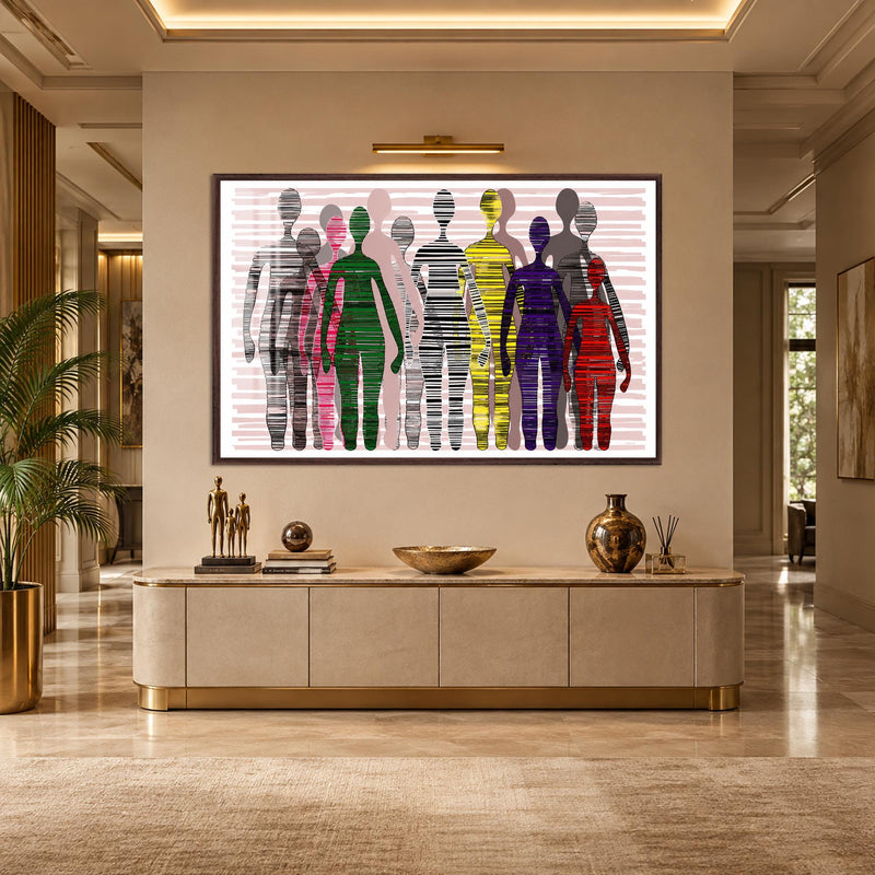 Crowd in Colour with walnut frame