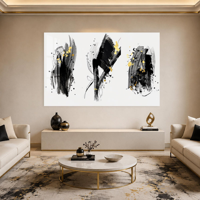 Artronauts Glass Print Ink and Gold Strokes Glass Wall Art