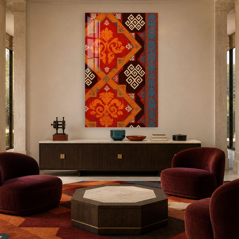 Artronauts Glass Print Turquoise Kilim Pattern Glass Wall Art