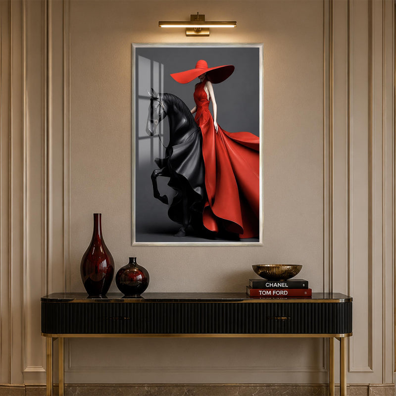 Crimson Equestrian Elegance with silver frame