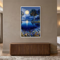 Gilded Moonlit Lake with white frame