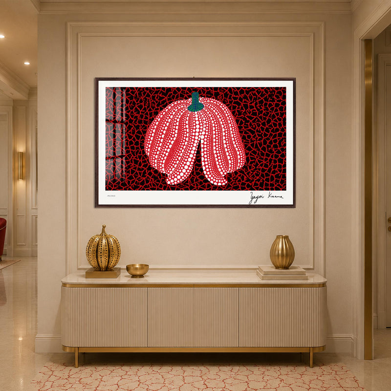 Dotted Red Pumpkin with walnut frame