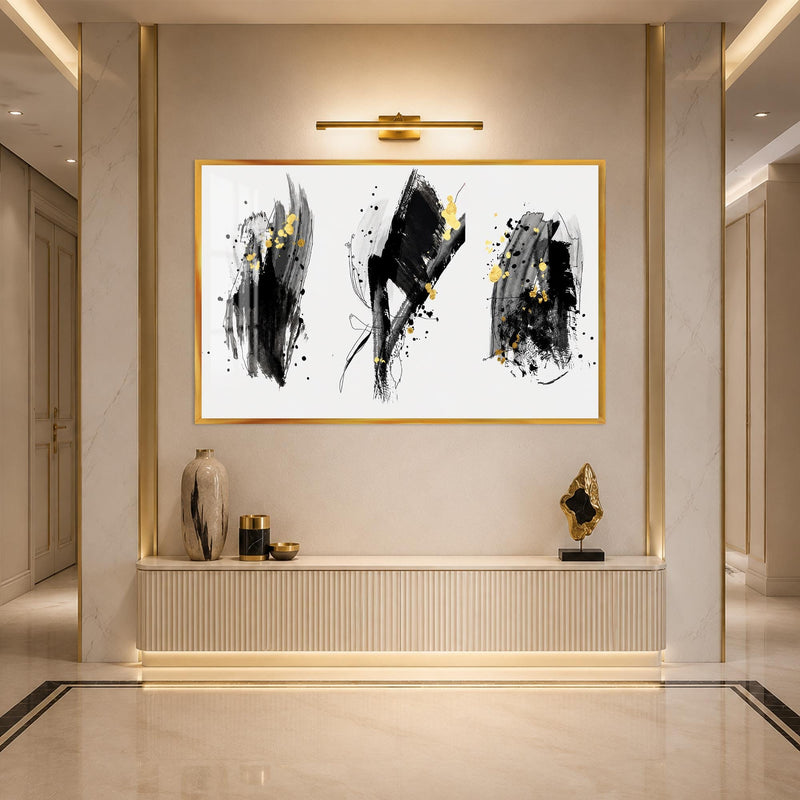 Artronauts Glass Print 18x12 cm | 7.1"x4.7" / Gold Ink and Gold Strokes Glass Wall Art