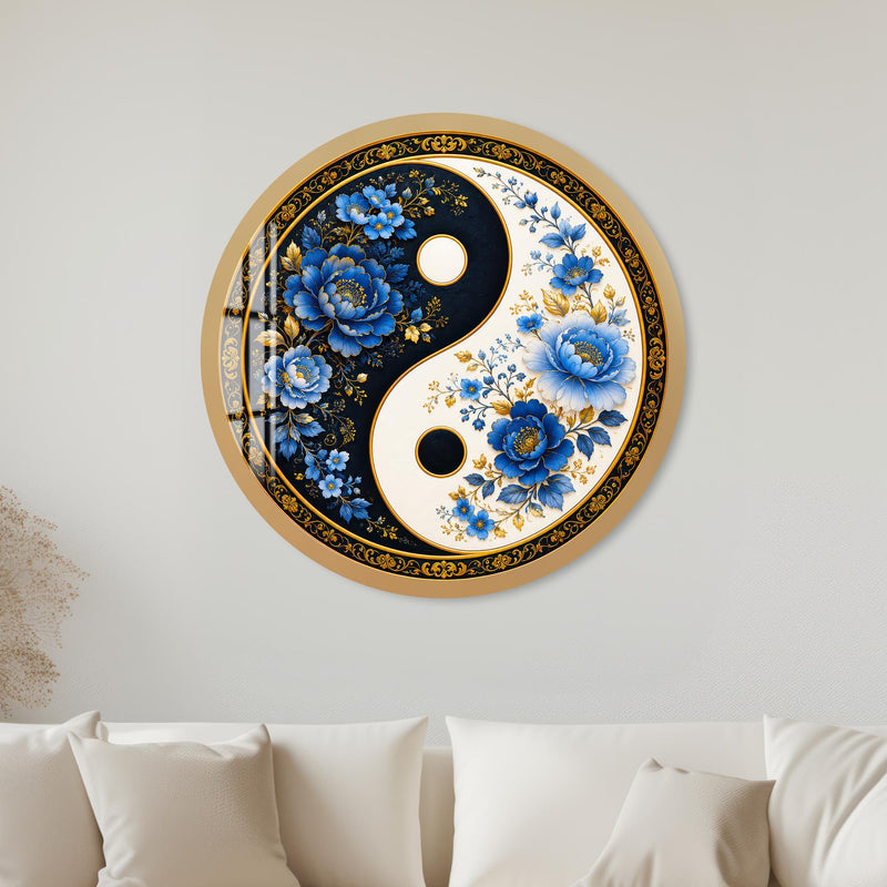 Floral Yin Yang with gold frame
