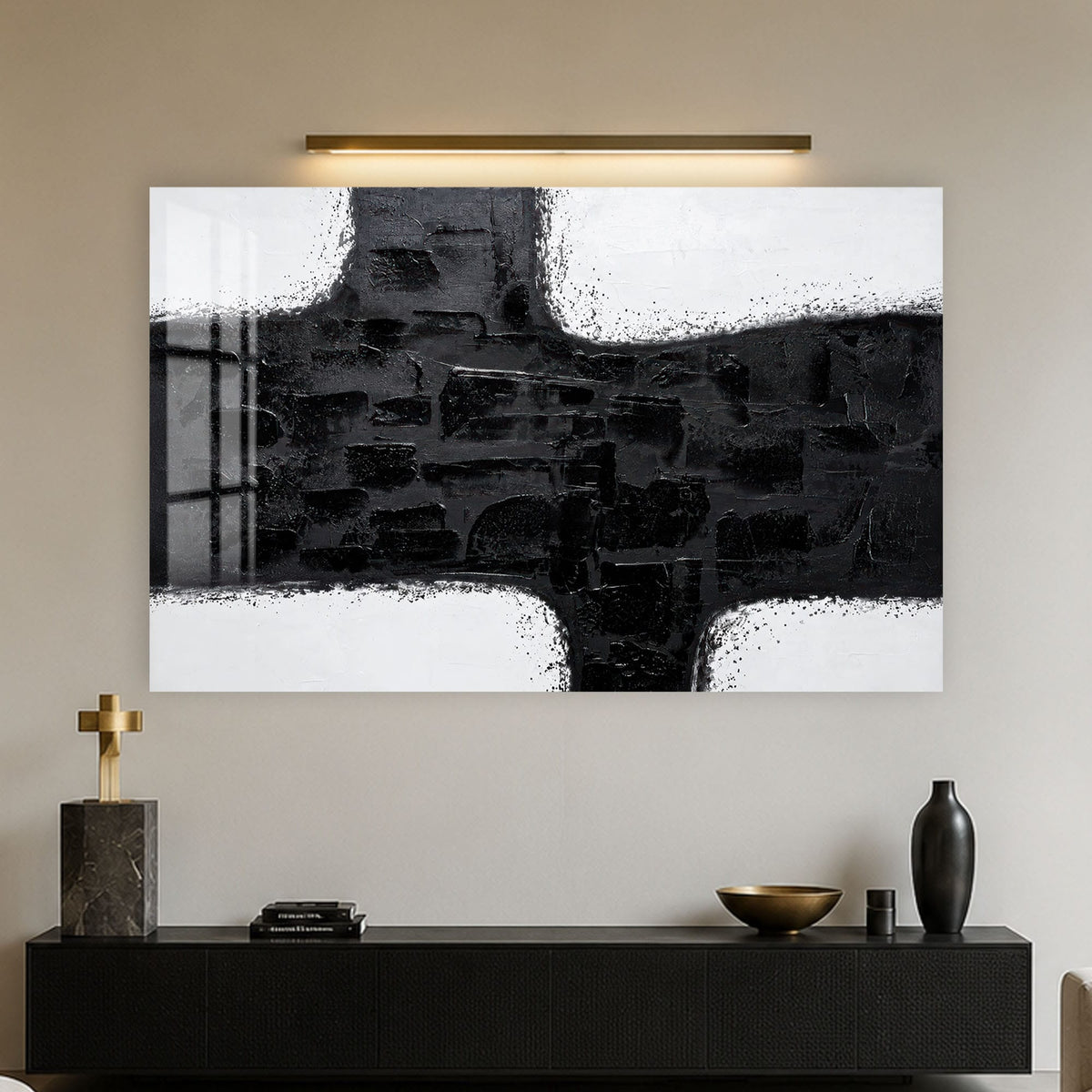 Artronauts Glass Print Monochrome Cross Abstraction Glass Wall Art