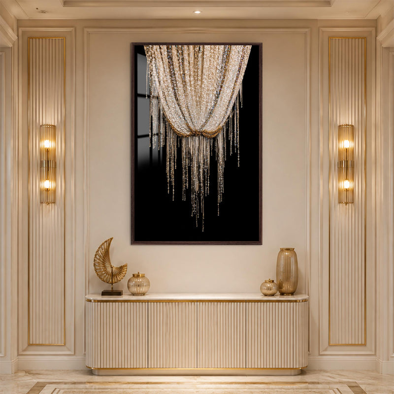 Crystal Cascade with walnut frame