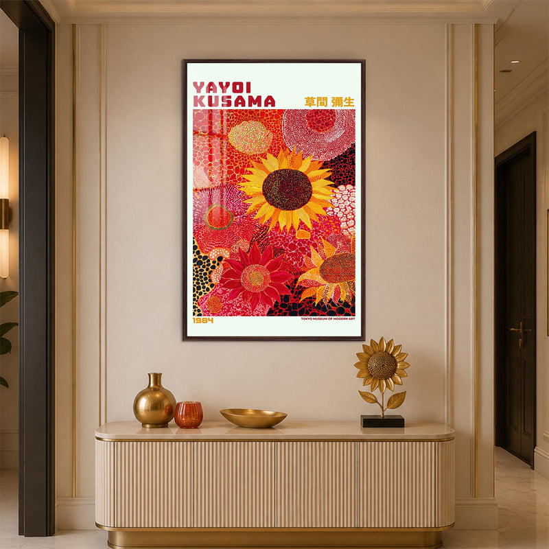 Dotted Sunflower Garden with walnut frame
