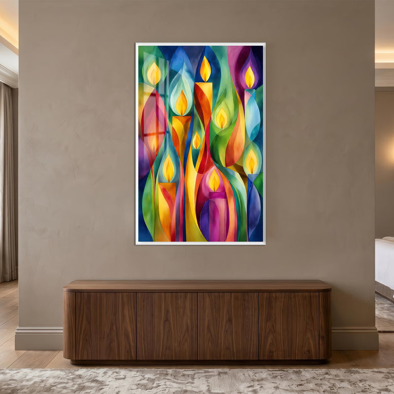 Radiant Candle Mosaic with white frame