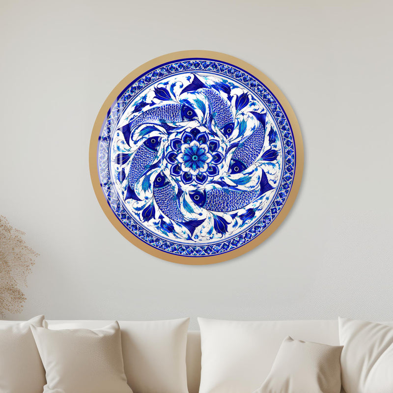 Sapphire Koi Mandala with gold frame