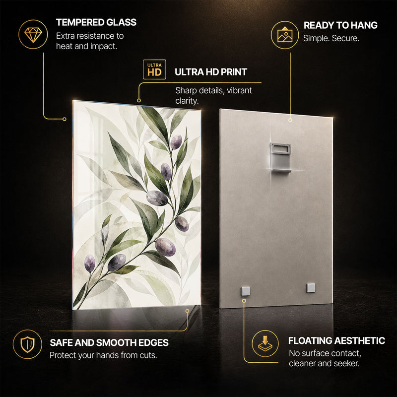 Olive Branch — tempered glass, ultra HD print, ready to hang