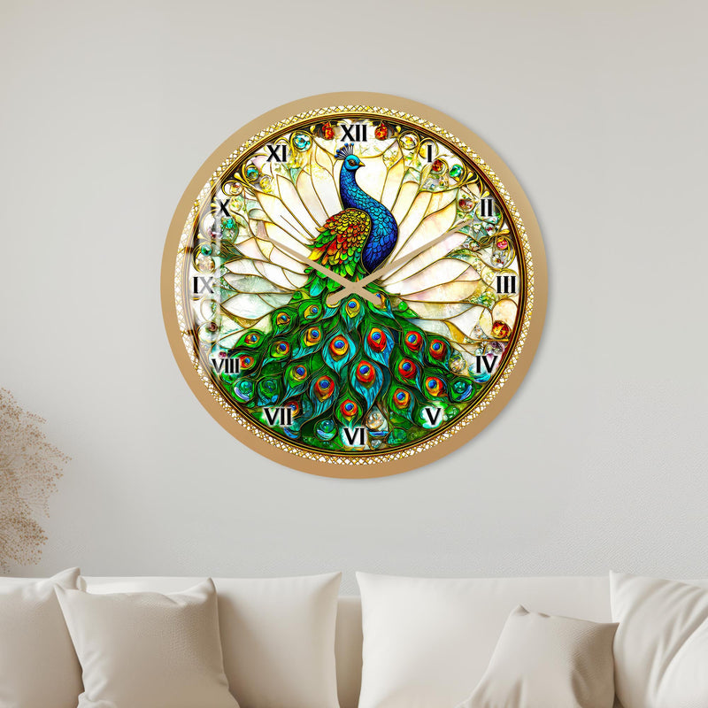 Stained Glass Peacock with gold frame