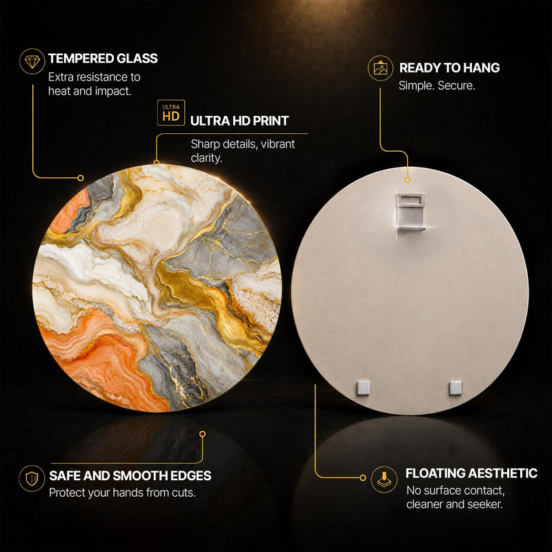 Sunset Marble Flow — tempered glass, ultra HD print, ready to hang
