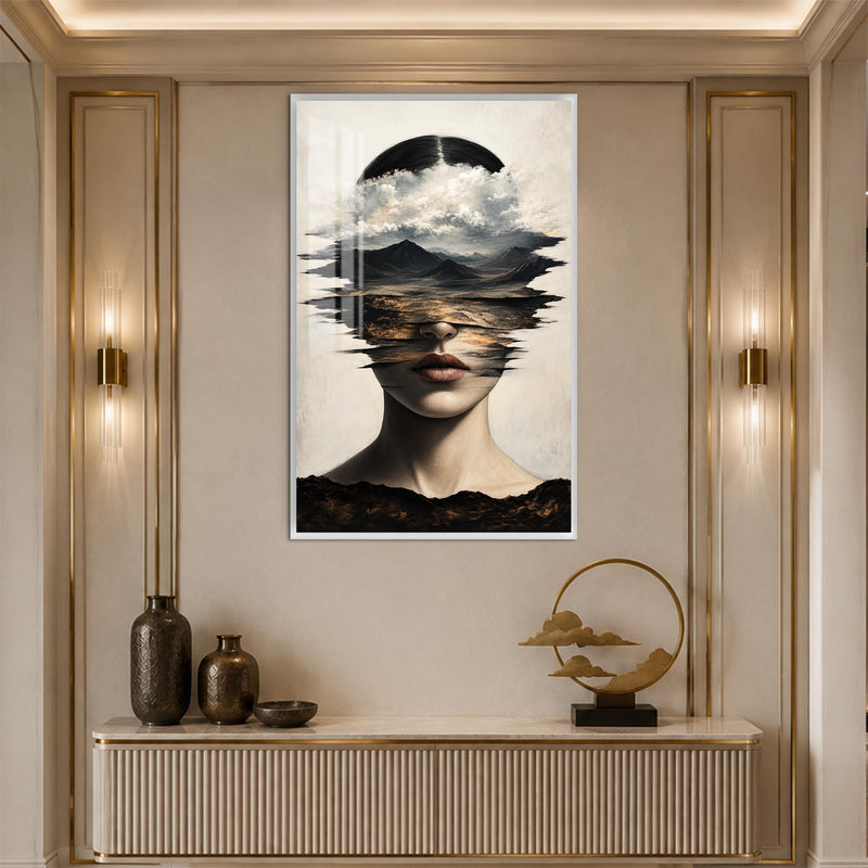 Artronauts Glass Print 12x18 cm | 4.7"x7.1" / White Mountain Veiled Woman Glass Wall Art