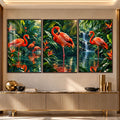 Tropical Flamingo with walnut frame