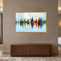Vibrant Skyline Reflections with gold frame