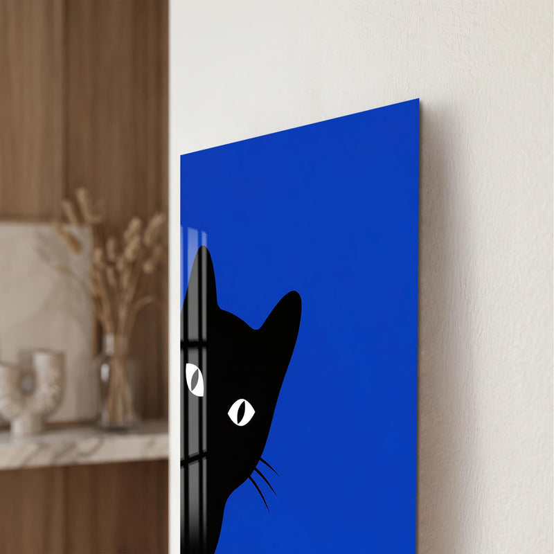 Artronauts Glass Print Curious Black Cat Glass Wall Art