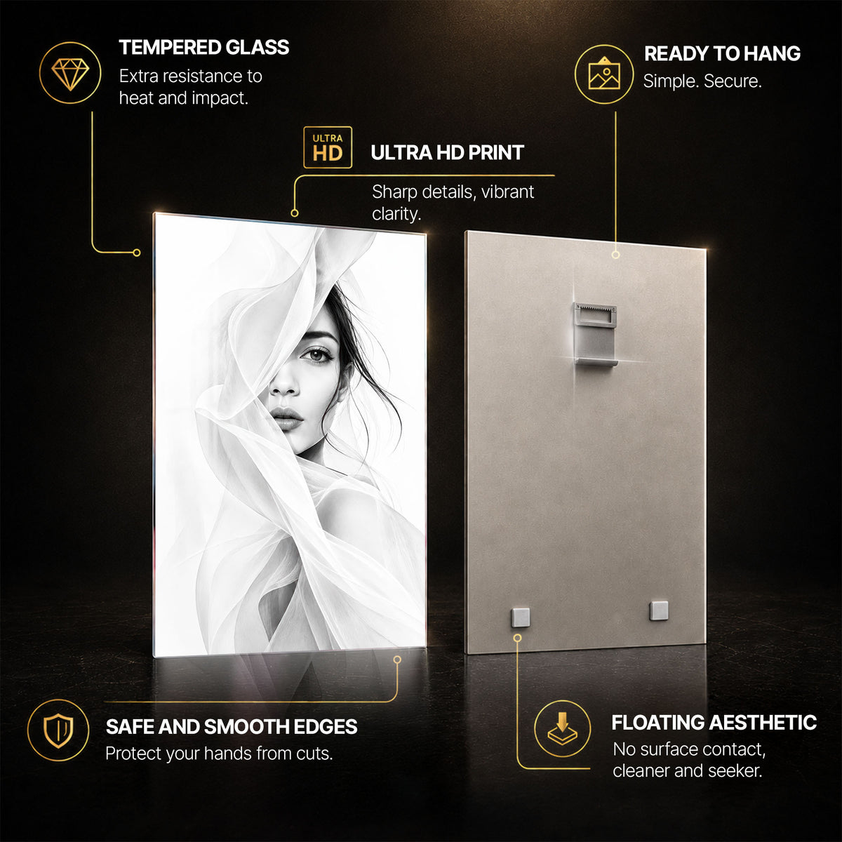 Veiled Elegance — tempered glass, ultra HD print, ready to hang