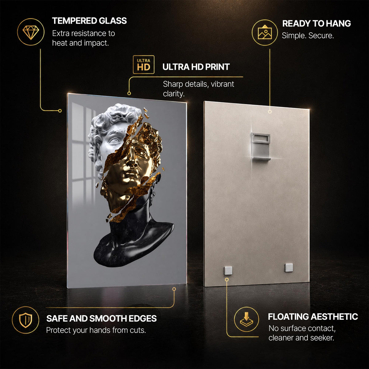 Gilded David — tempered glass, ultra HD print, ready to hang