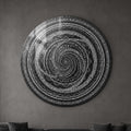 Midnight Mandala Spiral — tempered glass, ultra HD print, ready to hang