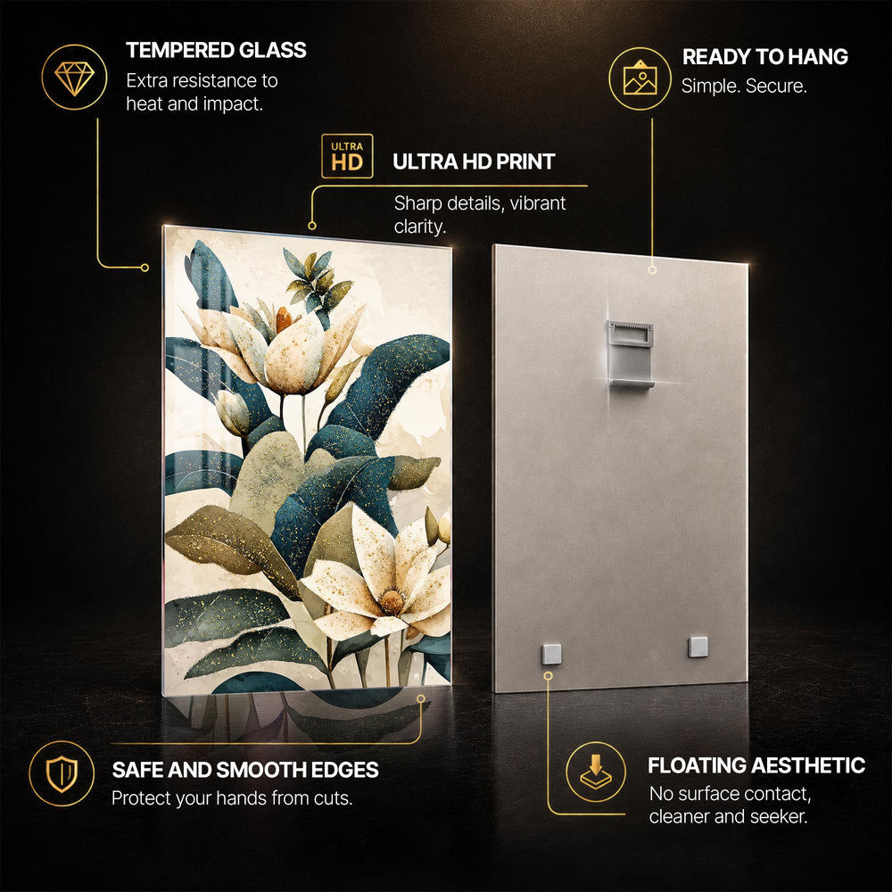 Midnight Magnolia Garden — tempered glass, ultra HD print, ready to hang