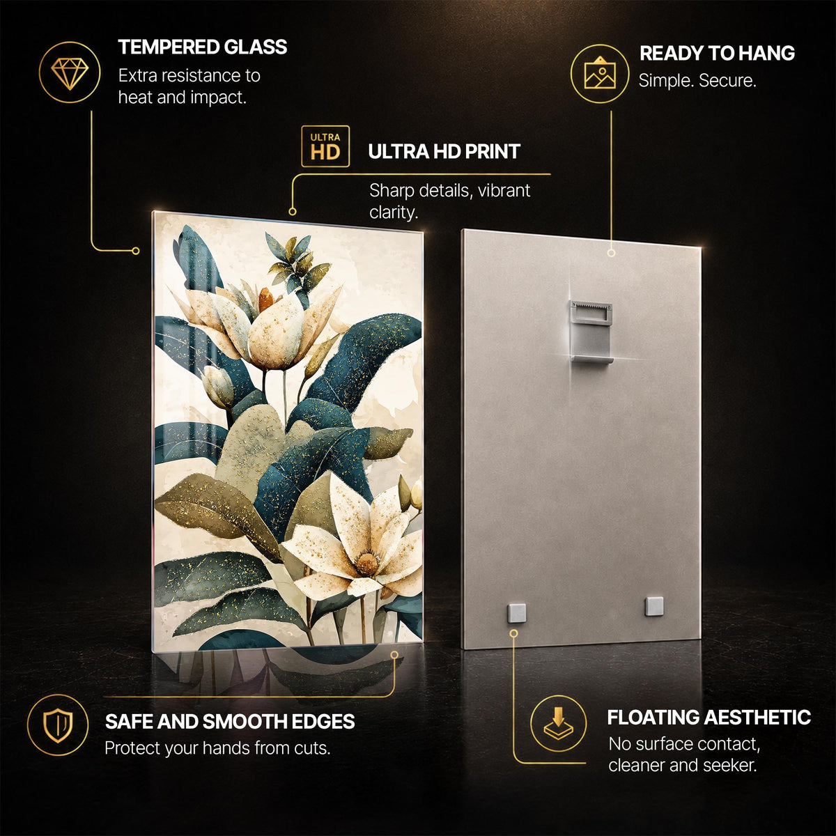 Midnight Magnolia Garden — tempered glass, ultra HD print, ready to hang